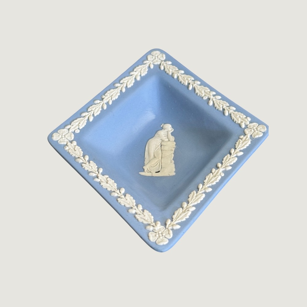 Wedgwood Jasperware Blue Diamond Dish Trinket Tray Made in England Vintage